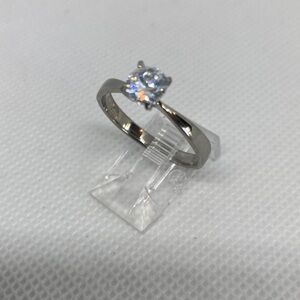 Stunning Silver Stainless Steel Solitaire Ring w/ CZ